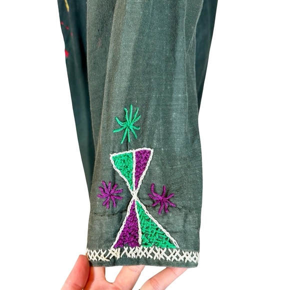 Vintage 1970s Hand Sewn and Embroidered Boho Kerdasa Egyptian Dress Kaftan - Picture 6 of 11